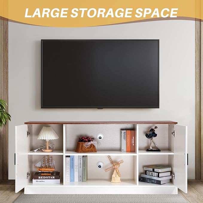 HollyHOME Farmhouse TV Stand for Televisions up to 65”, Wood Entertainment - Image 6