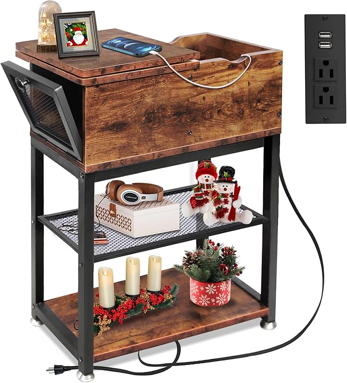 Flip Top End Table for Living Room, 28 inch Side Table, Narrow Side Table - Image 8