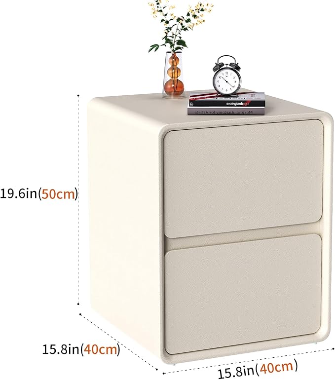 VICITON Modern Narrow Faux Leather Nightstand, Solid Wood Drawer, Storage - Image 2