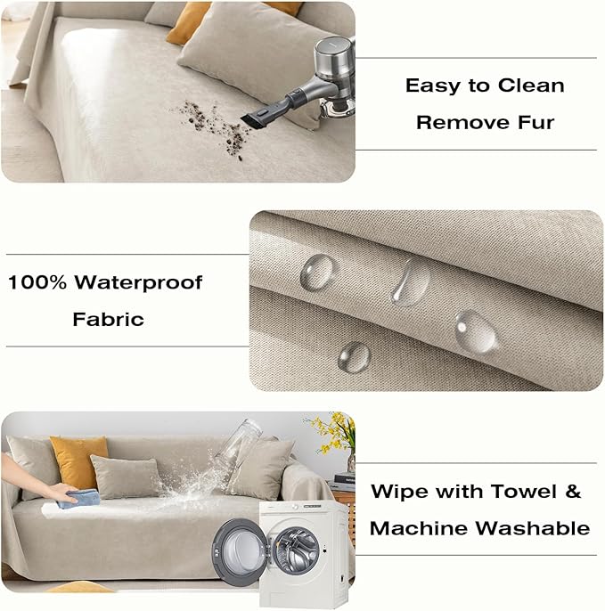 STACYPIK 100% Waterproof Beige Couch Cover, Anti-Scratch Sofa Cover - Image 8