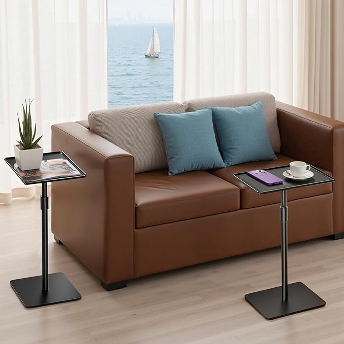 Metal Sofa Side Table, Height Adjustable Tall Side Couch Tables, Small TV Tray - Image 4