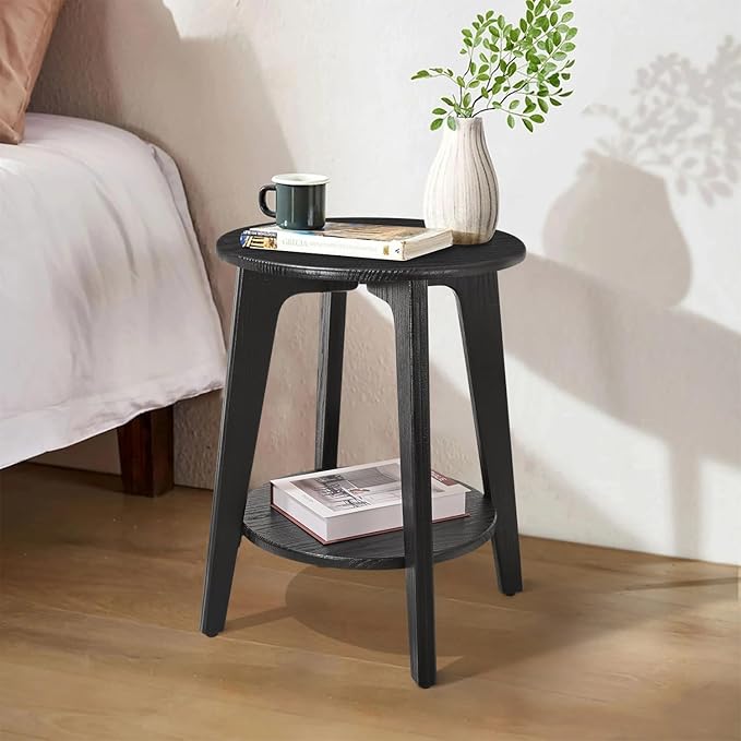 Side End Table Round Black Beside Table Sofa Table Nightstand Modern End Table - Image 2
