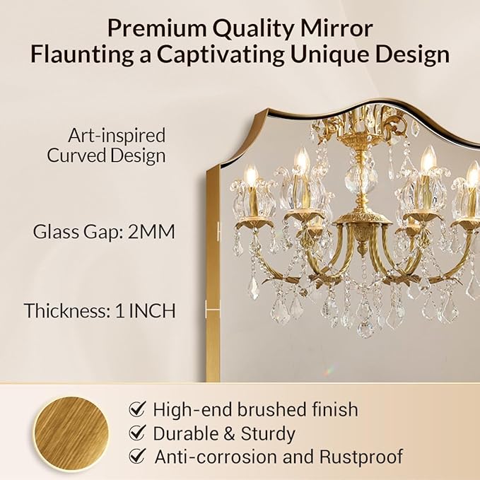 Gold Bathroom Mirror, Curved Mirror in Anti-Rust SUS304, Thin Metal Framed - Image 3