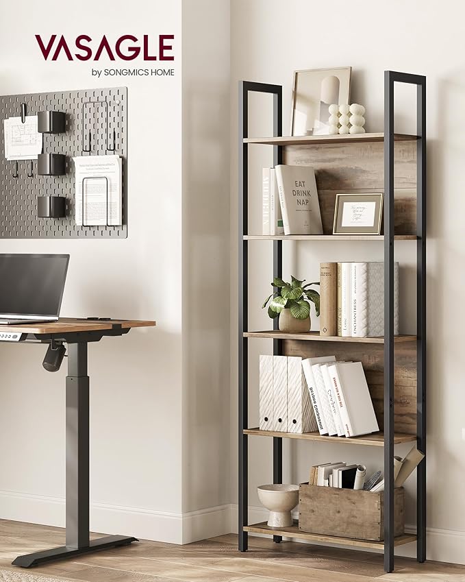 VASAGLE 5-Tier Bookshelf, Book Shelf, Industrial Bookcase, - Image 2