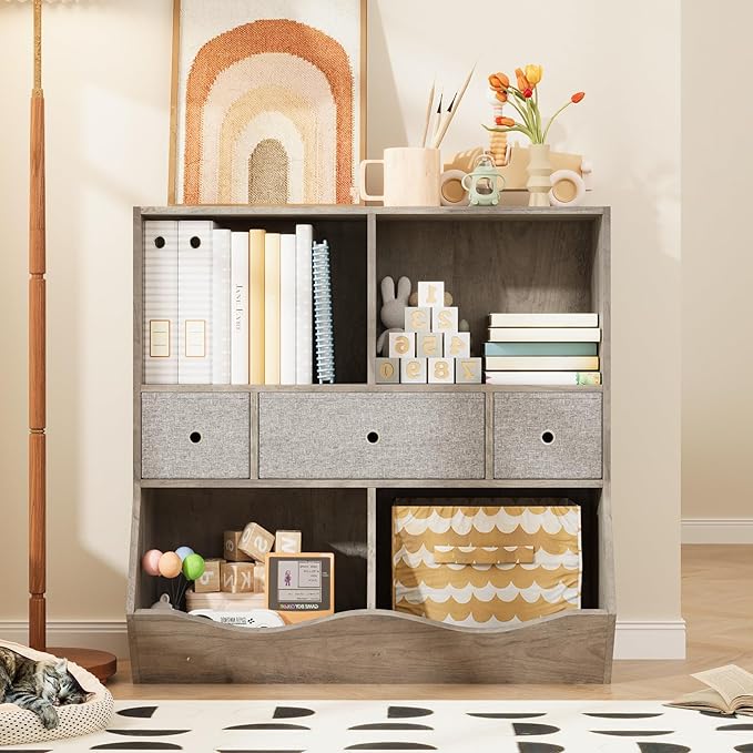 IDEALHOUSE 7-Cubby Large Kids Toy Storage Organizer, Children Wood Bookcase and - Image 4