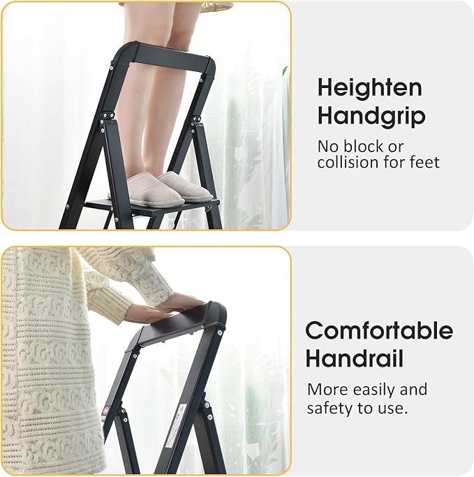 KINGRACK Aluminium 3 Step Ladder, Lightweight Step Stool - Image 4