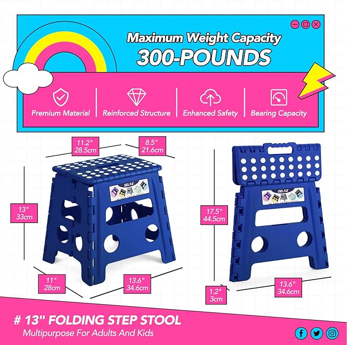 Delxo Folding Step Stool, 13 inch Non-Slip Foldable Stools Up to 300 LBS - Image 2