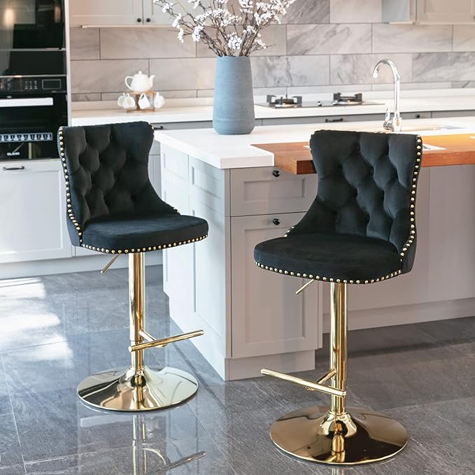 PacknWood Acosure Golden Swivel Velvet Barstools Adjusatble Seat Height from by Unknown
