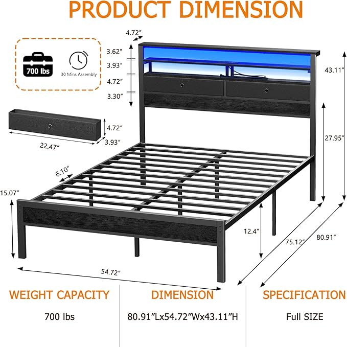 Furnulem Full Size Bed Frame - Image 2