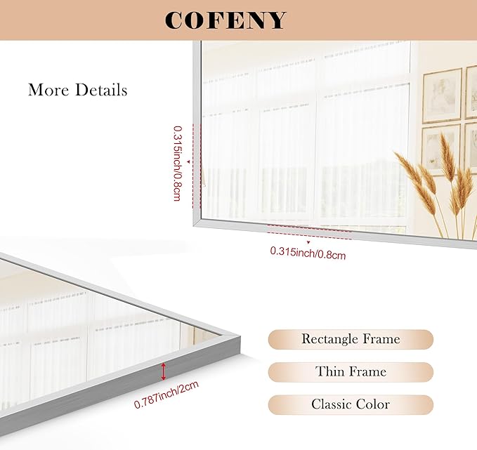 36x55inch Bathroom Mirror, Large Rectangular Wall Mirrors - Image 6