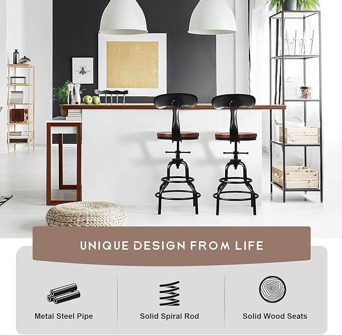 Diwhy Industrial Vintage Counter Stool, Kitchen Counter Height Adjustable - Image 8