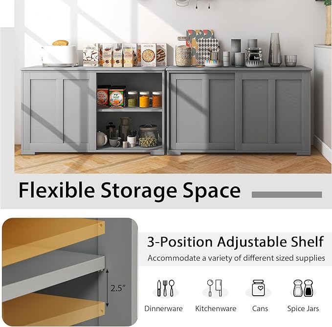 Costzon Sideboard Buffet Cabinet, Wooden Kitchen Storage Cabinet - Image 3