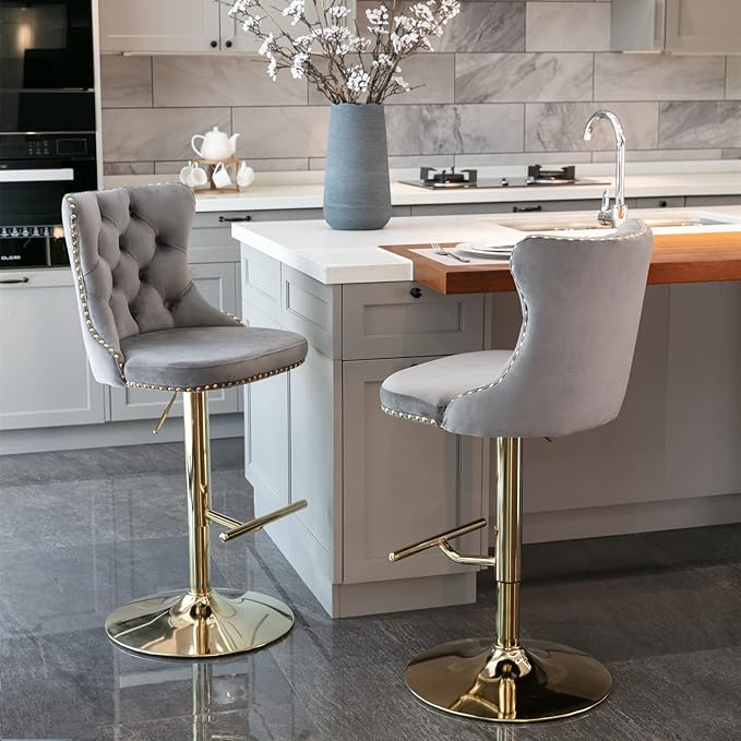 PacknWood Acosure Golden Swivel Velvet Barstools Adjusatble Seat Height from - Image 5