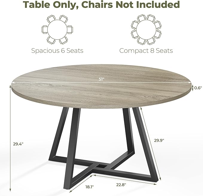 IRONCK 51" Round Dining Table for 6, Wood Kitchen Table - Image 2