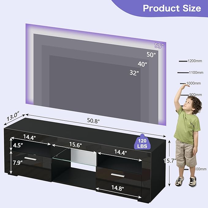 55" TV Stand for Living Room, High-Gloss Entertainment Center for 55 Inch TV - Image 3