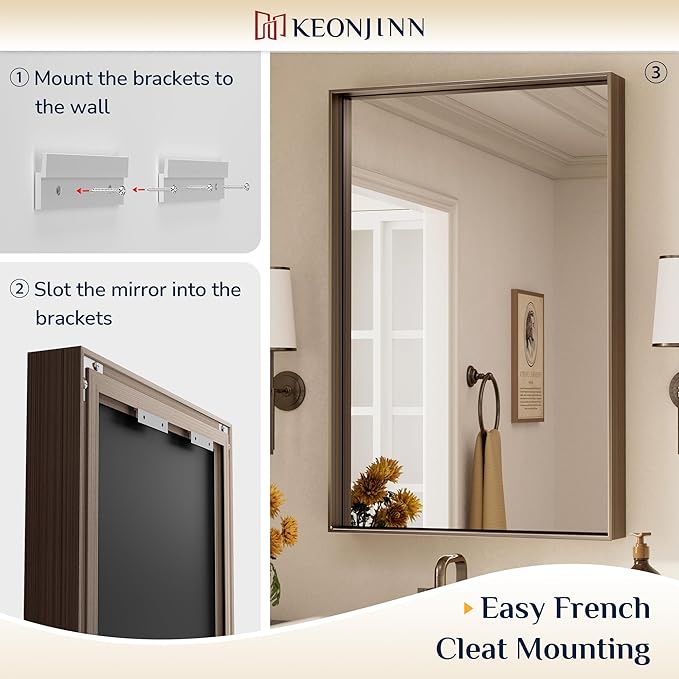 Keonjinn 22 x 30 in Brushed Bronze Framed Mirror - Image 4