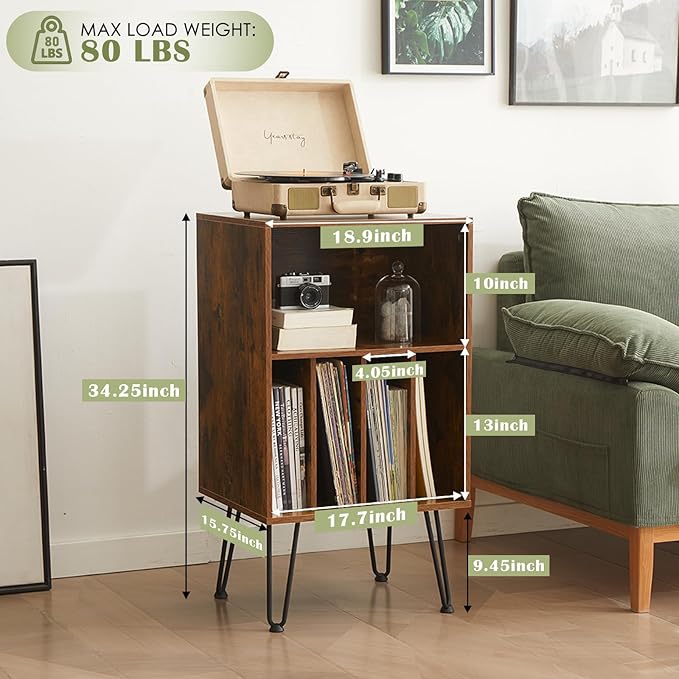 Record Player Stand with Vinyl Storage, Vinyl Record Storage Cabinet Holds Up - Image 2