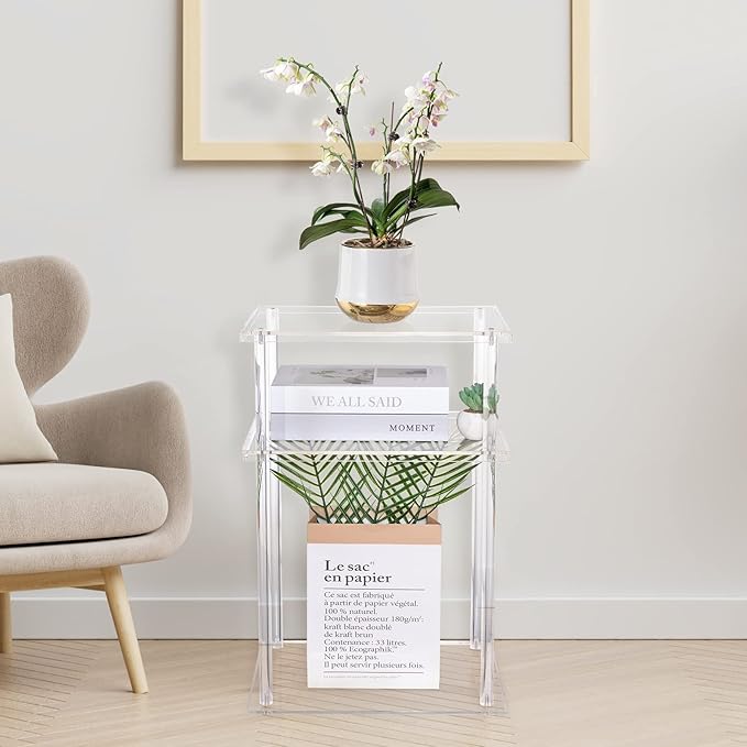 HMYHUM Clear Acrylic Side Table, 3-Tier End Table - Image 2