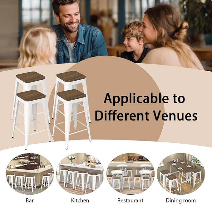 26 inch Backless Bar Stools Set of 4, Indoor Metal Bar Stools - Image 7