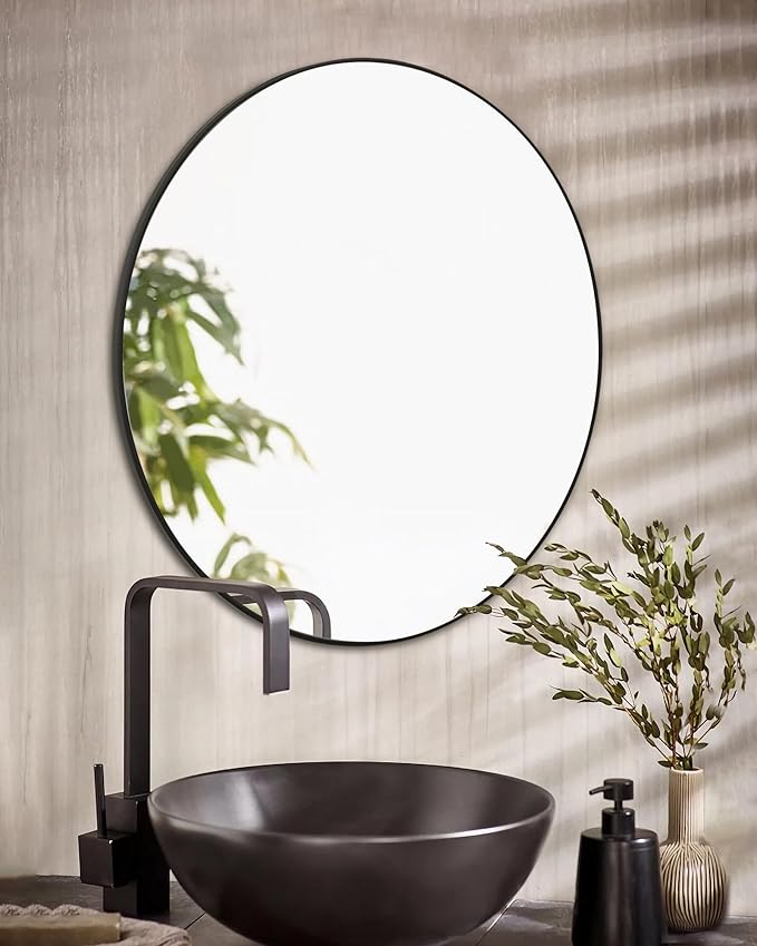 Black Round Mirror, Bathroom 24 Inch Vanity Wall Mirror, Modern Circle Mirror - Image 4