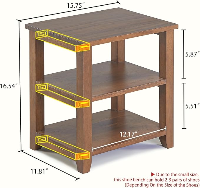 Small Shoe Rack Bench, 2-Tier Solid Wood Heavy Duty Shoe Organizer Shelf - Image 2