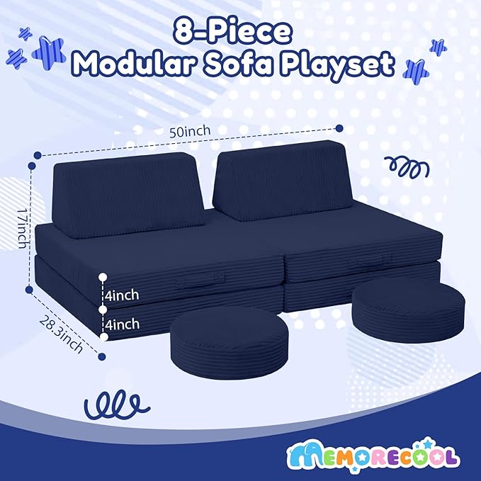 MeMoreCool Kids Couch for Playroom, Corduroy Convertible Toddler Couch - Image 2