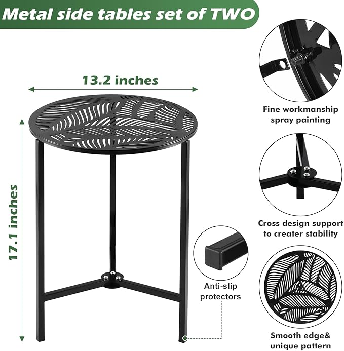 2 Packs 13" Metal Outdoor Side Tables Small Black Outside End Table - Image 3