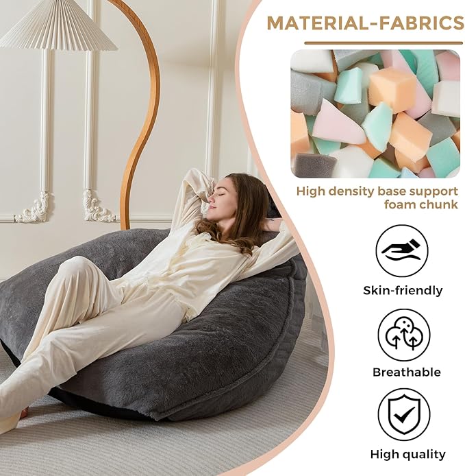 BYBYME Bean Bag Chairs Sherpa Lazy Sofa, Giant Beanbag Chairs - Image 4