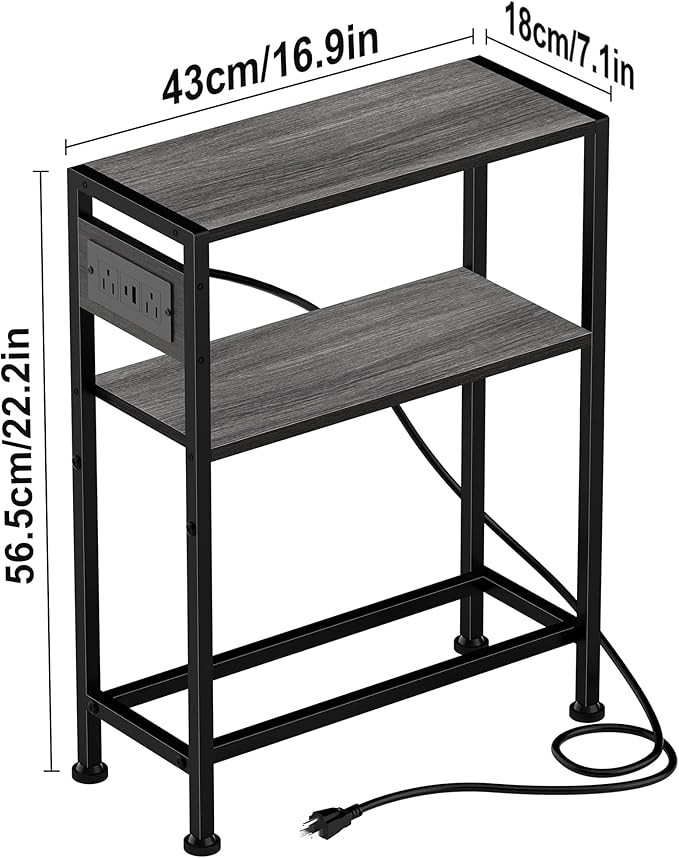 Small Narrow Side Table with Charging Station, Skinny End Table - Image 3