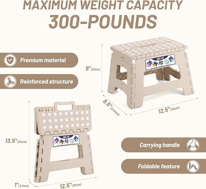Delxo Folding Step Stool, 9 Inch Lightweight Plastic Stepstool, Portable - Image 3
