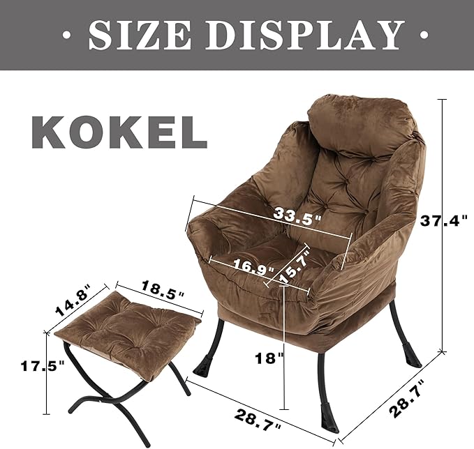 Lazy Chair with Folding Ottoman, Living Room Chairs, Accent Contemporary Lounge - Image 3