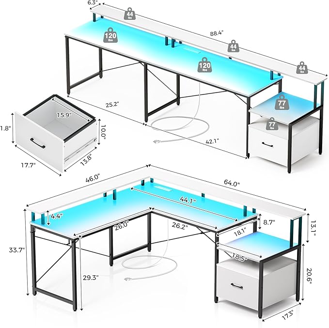 Rolanstar Computer Desk with File Drawer, L Shaped Computer Corner Desk with - Image 3