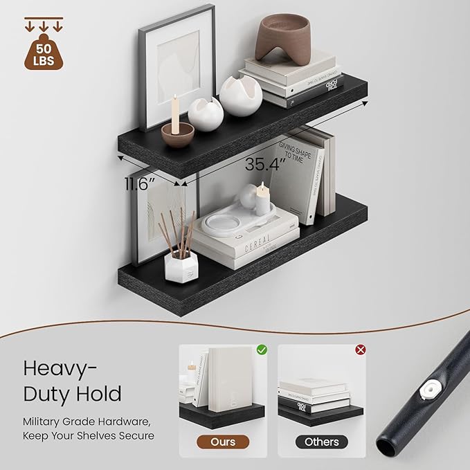 Heimlove 36 Inch Wall Shelf Bathroom Shelves Set of 2, Wall Mounted Shelves - Image 4