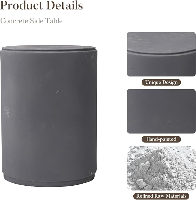 COSIEST 21" Outdoor Side Table, Weather-Resistant Round Concrete End Table - Image 6