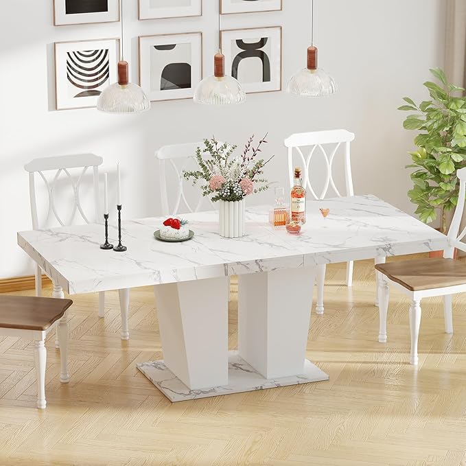 63"-78.7" Expandable Dining Table, 6-10 Farmhouse Kitchen Table, Extendable by Zevemomo