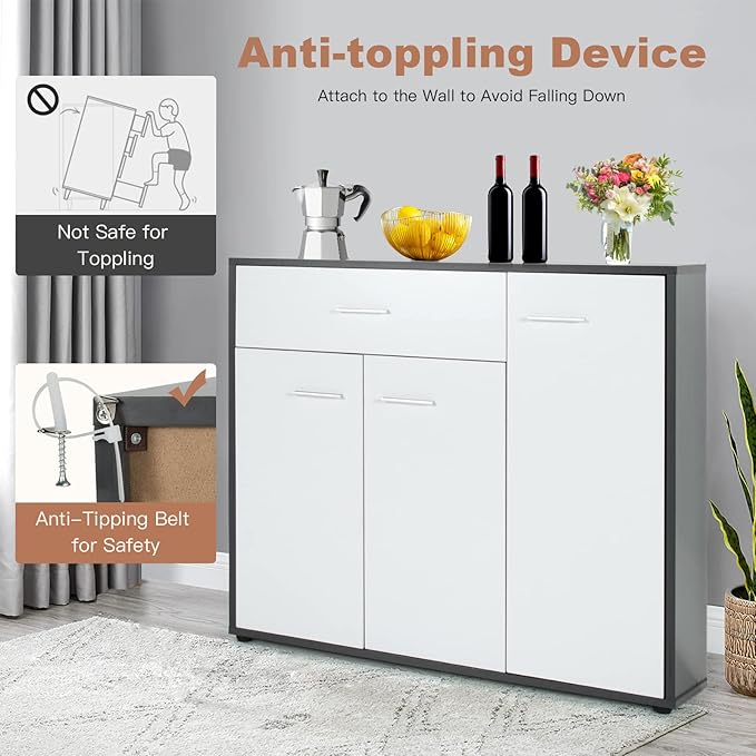 COSTWAY Buffet Sideboard Storage Cabinet, 2 Door Cabinets, Large Drawer - Image 4