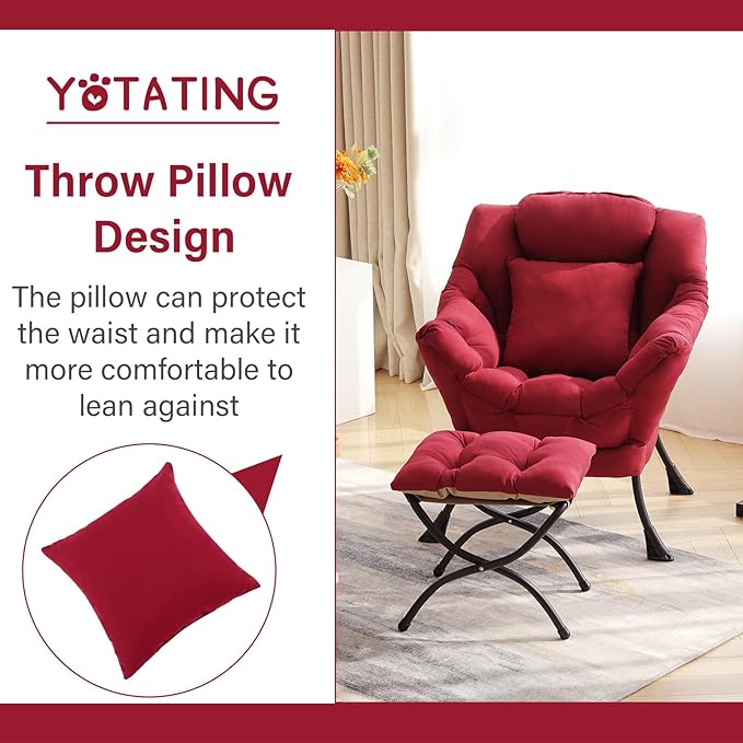 Lazy Chair with Ottoman, Comfy Reading Lounge Chair with Footstool & Throw - Image 9