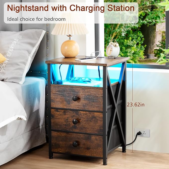 AMHANCIBLE LED Nightstand with Charging Station, Smart End Side Table with USB - Image 5