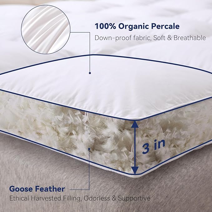 3 Inch White Goose Feather Mattress Topper, King Feather Bed Topper, Mattress - Image 3