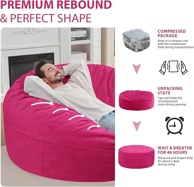 6FT Bean Bag Chair, Large Bean Bag Chairs - Image 6