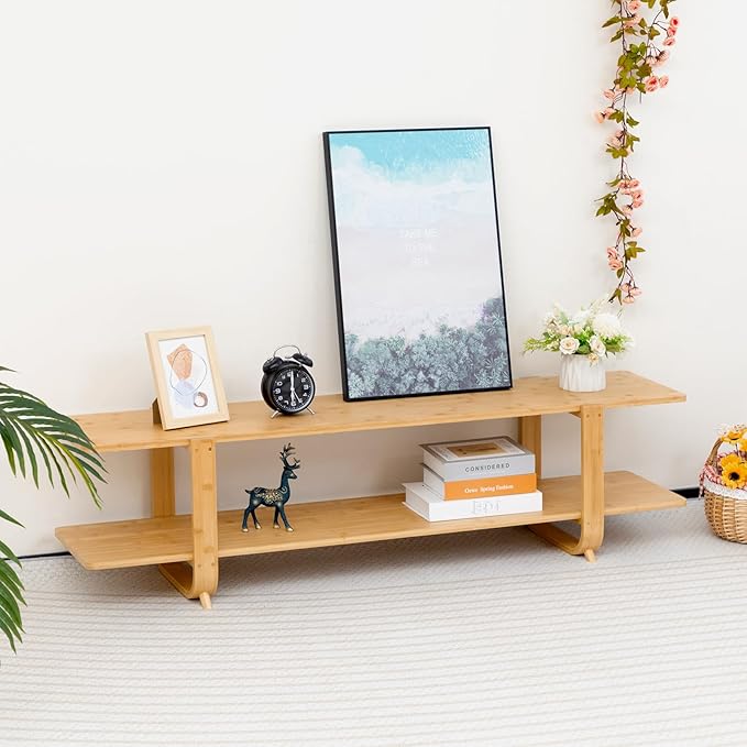 HollyHOME Bamboo TV Stand with Storage - Image 9