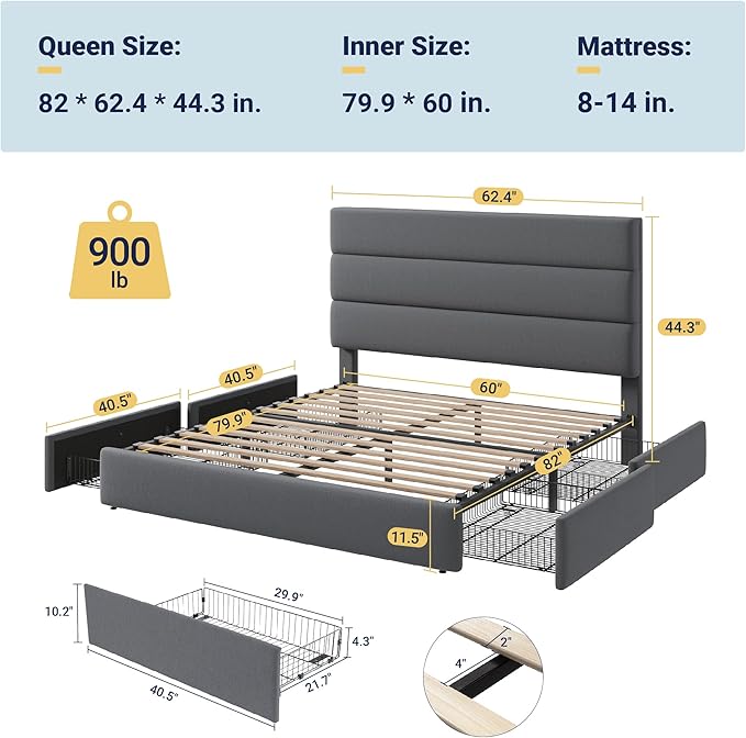 Allewie Modern Queen Size Platform Bed Frame - Image 2