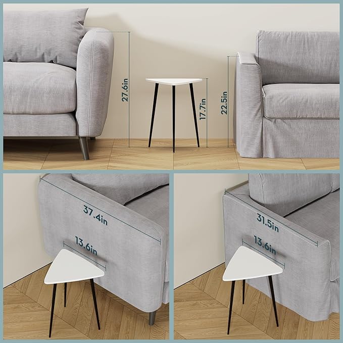 SAYGOER White Side Table Small Triangle End Tables Modern Narrow Sofa Table - Image 2