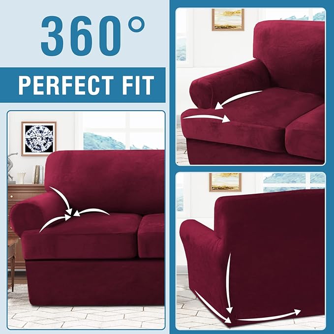 H.VERSAILTEX Sofa Cover 4 Piece T Cushion Sofa Slipcovers Thick Velvet Couch - Image 8