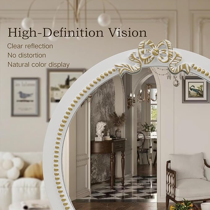 Vintage Round Wall Mirror 20inch Farmhouse Wooden Vanity Mirror - Image 3