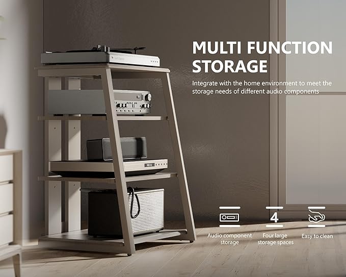 FITUEYES Design 4-Tier AV Media Stand Corner Shelf Stand Wooden Corner Shelves - Image 7