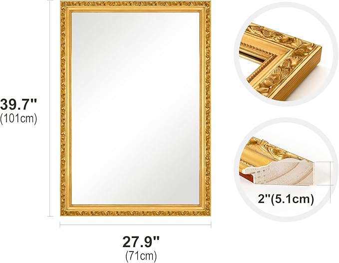 Gold Vintage Mirror, Traditional Antique Wall Mirrors - Image 6