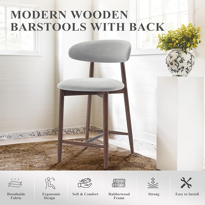 COLAMY Bar Stools Set of 6, Counter Height Bar Stools, Wood Bar Stools - Image 6