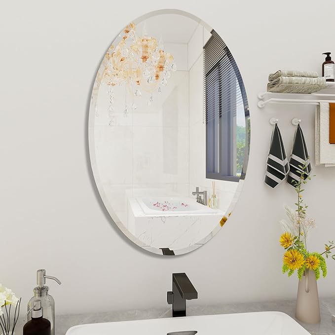 Oval Bathroom Mirror, 20X30 inch Oval Frameless Mirror, Frameless Mirrors by WALLMOUNTEDMIRRORS