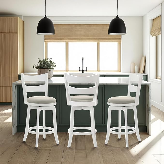 Armen Living Blair 26 in. Matte White Counter Height Rubberwood Swivel Barstool - Image 8
